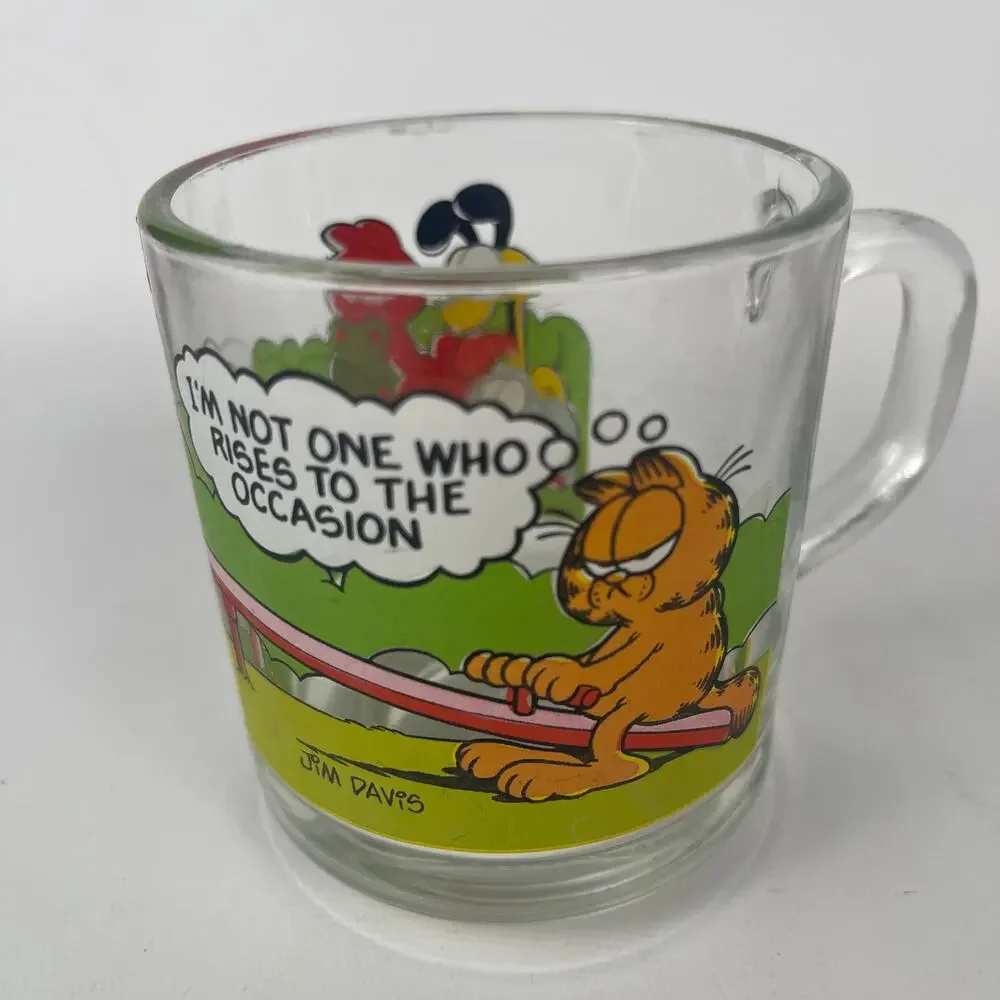 Vintage Collectable Decorative Garfield 8 oz Glass Mugs; Lot of 3